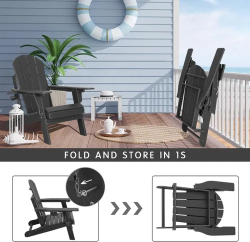 Vista 4 de Lepdep Silla plegable Adirondack moderna ajustable de plástico para exteriores, resistente a la intemperie, 3 posiciones con soporte para tazas