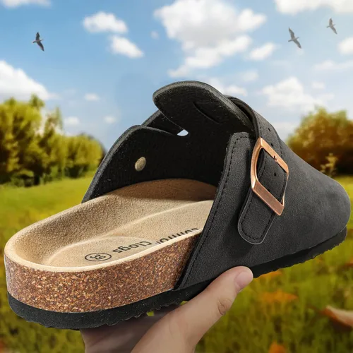 Vista 2 de BULLIANT Zuecos pantuflas sandalias de enfermería zapatos de trabajo para hombres y mujeres, parte superior con forro polar + plantilla de corcho