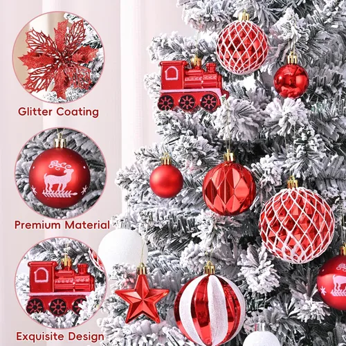 Vista 5 de Ktinnead Juego de 94 piezas de decoración para árbol de Navidad, adornos rojos inastillables para colgar en el árbol de Navidad con flores de pascua