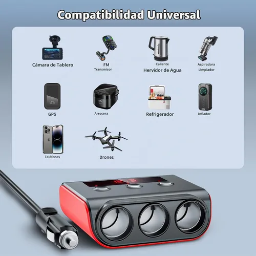 Vista 7 de SONRU - Divisor de encendedor de cigarrillos 7 en 1, divisor de encendedor de cigarrillos con 4 puertos USB de carga rápida, interruptores