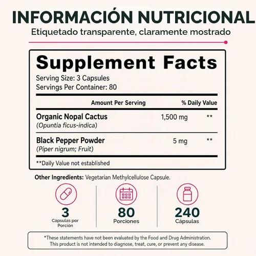 Vista 4 de Cápsulas de cactus Nopal de 1500 mg- Gorras de cactus de tuna ricas