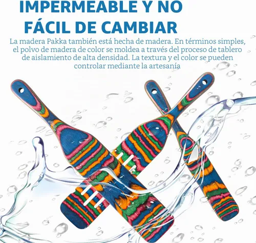 Vista 5 de Juego de espátulas de Pakkawood, Gudamaye 5 piezas de utensilios de cocina de Pakkawood, cucharas de madera para cocinar, utensilios de madera