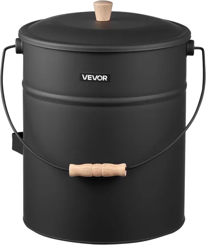 Vista 9 de VEVOR Cubo de ceniza, 4 piezas con tapa, pala, escoba y guantes, cubo de carbón de metal para chimenea y lata de cenizas, 4 galones de gran