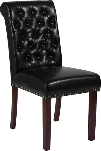 Vista 3 de BizChair Silla Parsons LeatherSoft negra con respaldo enrollado y ribete de uñas