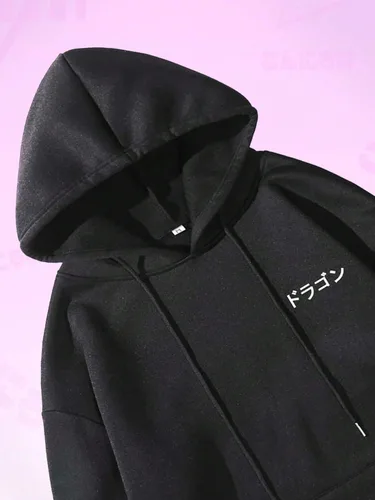 Vista 4 de SHENHE Sudadera con capucha para hombre con estampado de dragón y letras gráficas