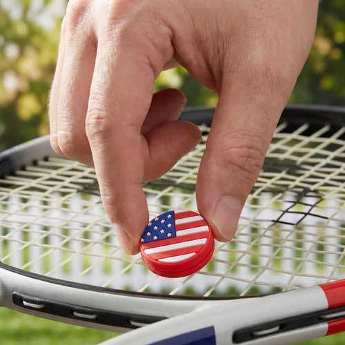 Vista 9 de Amosfun Amortiguador de tenis de silicona con bandera americana, amortiguadores de tenis de raqueta, vibración, cuerdas de raqueta, amortiguadores