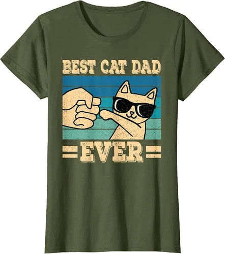 Vista 18 de Best Cat Dad Ever Vintage Funny Cat Lover Retro Men T-Shirt Asphalt Grey