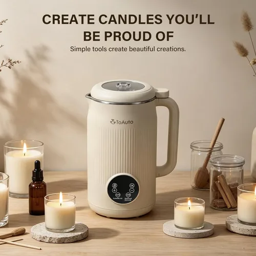 Vista 9 de TOAUTO Máquina mezcladora de cera para hacer velas de bricolaje, derretidor eléctrico de cera de 1.2 L con agitación automática, control digital