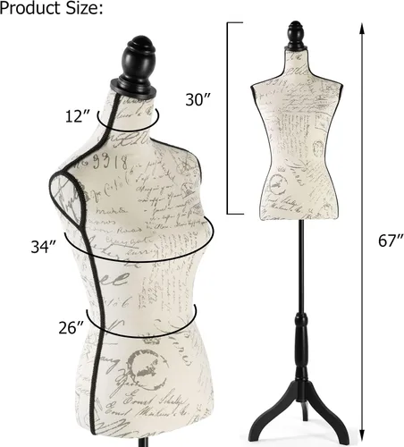 Vista 7 de Forma de vestido de torso de maniquí de altura ajustable con soporte de trípode resistente para decoración del hogar, exhibición de joyas y ropa