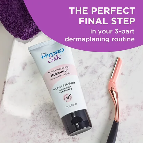 Vista 7 de Schick Hydro Silk Hidratante post-dermaplaning con SPF 50+ Hidratante facial de tamaño de viaje con protector solar, hidratante facial, loción