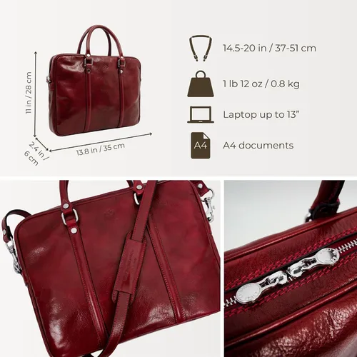 Vista 4 de Time Resistance Maletín de cuero - Bolso italiano de cuero de grano completo - Bolso de cuero genuino para portátil - Maletín para hombre y mujer