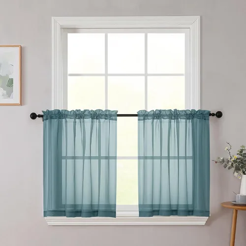 Vista 112 de 2 paneles de cortinas traslúcidas blancas para dormitorio, sala de estar, 96 pulgadas de largo, modernas, suaves, ligeras, con bolsillo para barra