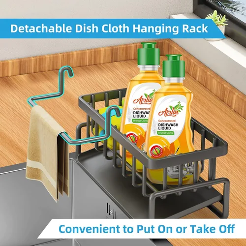 Vista 2 de Soporte de esponja para fregadero de cocina, organizador de fregadero de cocina autodrenante, organizador de esponja de acero inoxidable con estante
