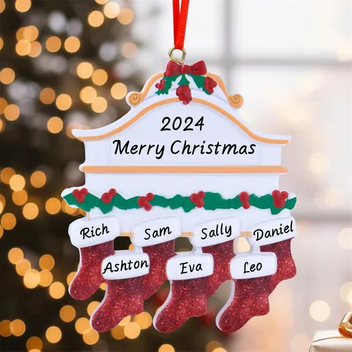 Vista 8 de Adornos de Navidad personalizados para calcetines, adornos de Navidad grabados, decoración de árbol de Navidad personalizada para familiares