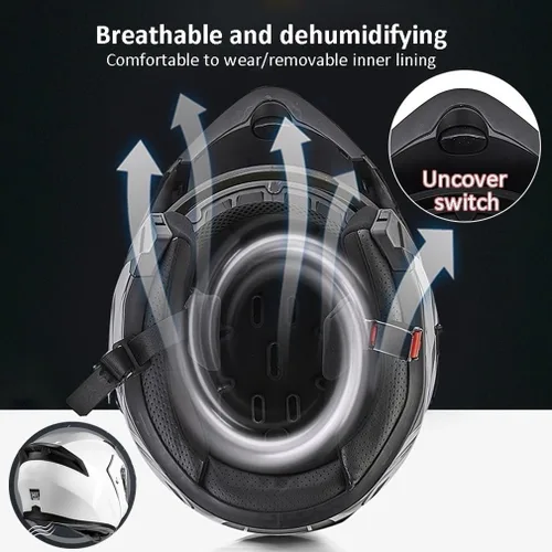 Vista 6 de Casco de motocicleta modular Bluetooth con aprobación DOT, antiempañamiento, doble visera, cara completa, abatible, con altavoz y micrófono