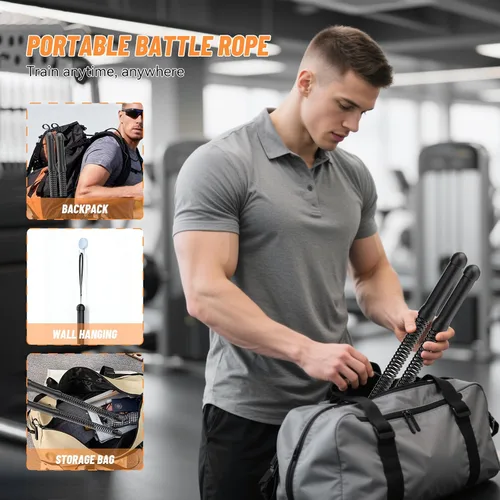 Vista 8 de Cuerdas de batalla sin cuerda (paquete de 2) - Cuerdas de entrenamiento portátiles con peso para entrenamiento HIIT, cardiovascular y muscular