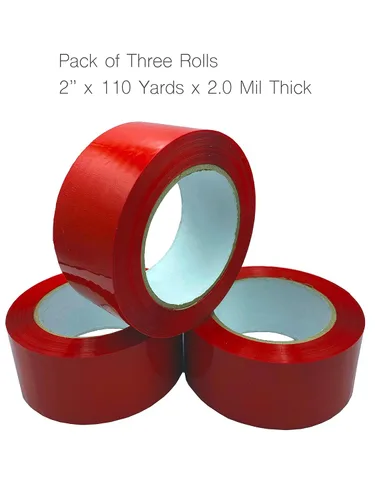 Vista 2 de Only Hangers 3 rollos de cinta de embalaje roja, cinta de sellado de cartón resistente, cinta móvil, 2 pulgadas x 110 yardas, paquete de 3 rollos