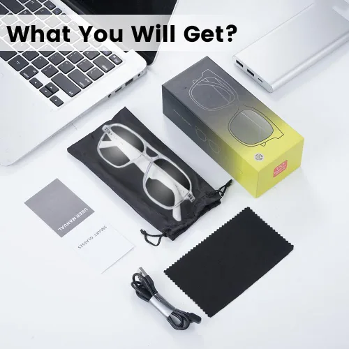 Vista 3 de Gafas inteligentes para mujeres y hombres, protección UV contra la luz azul, lentes inteligentes de control de voz con micrófono y altavoces