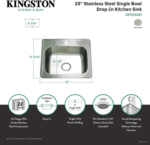 Vista 3 de Gourmetier GKTS252281 - Fregadero de cocina con cuenco individual, cepillado