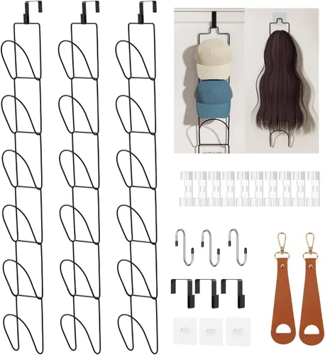 Vista 10 de LINFIDITE Paquete de 10 soportes para colgar sombreros, organizador flexible con múltiples ganchos, montado en la pared, sobre la puerta, para gorra
