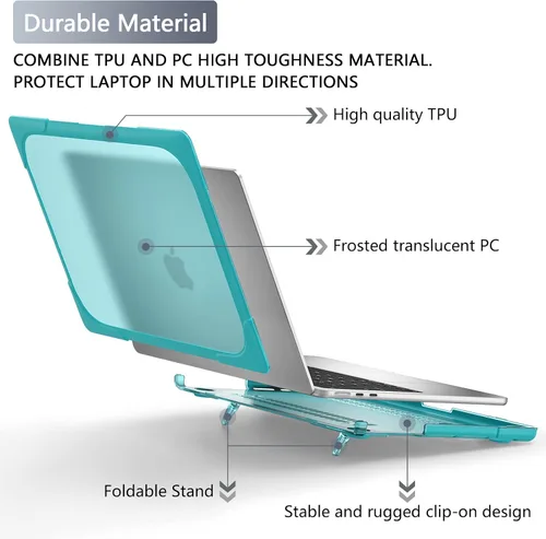 Vista 5 de Batianda Funda resistente para MacBook Air de 15 pulgadas 2026 M5 2025 M4 2024 2023 versión modelo A3448/A3241/A3114/A2941, soporte plegable Azul