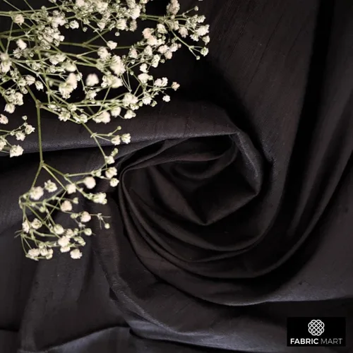 Vista 3 de Fabric Mart Direct Tela Dupioni de seda pura 100% negra por el patio, 1 yarda 41 pulgadas de ancho de seda cruda pura color sólido negro al por