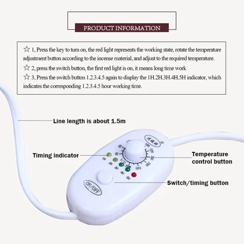 Vista 6 de Quemador de incienso eléctrico con temporizador, quemador de fragancia de cerámica de temperatura ajustable, difusor de aceite perfumado de resina