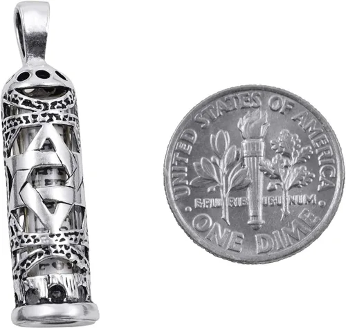 Vista 3 de aJudaica Colgante Mezuzah en plata de ley 925 con cadena, Metal