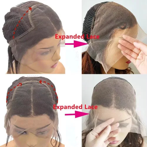 Vista 4 de Pelucas de cabello humano ondulado profundo con encaje frontal de 13 x 4 pulgadas, ultra fino, de 0.039 pulgadas, predepiladas, para mujeres, sin