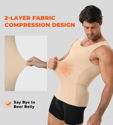 Vista 4 de Camiseta de compresión para hombre Body Shaper Slimming Tank Top Beige