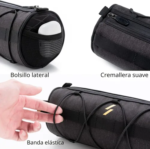 Vista 8 de ROCKBROS - Bolsa para manillar de bicicleta pequeña, bolsa de barra de bicicleta práctica, bolsas delanteras de bicicleta, bolsa de almacenamiento