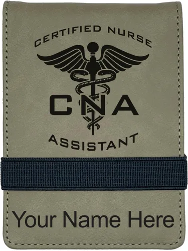 Vista 9 de LaserGram Mini padfolio con bloc de notas y bolígrafo, asistente de enfermera certificada por la CNA, grabado personalizado incluido (verde azulado)