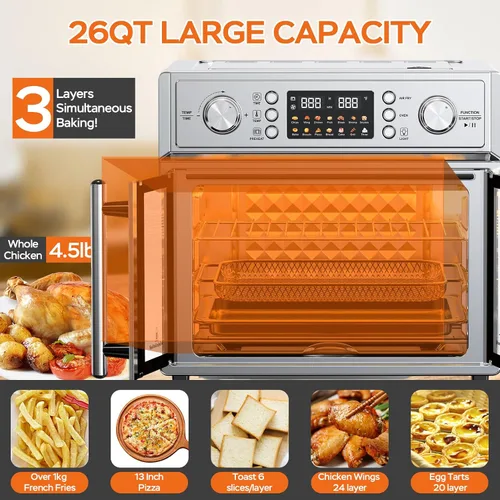 Vista 7 de Combinado de Tostador de Puerta Francesa Extra Grande con Freidora de Aire, Freidora de Aire de Puerta Doble Francesa de Gran Capacidad de 1700W