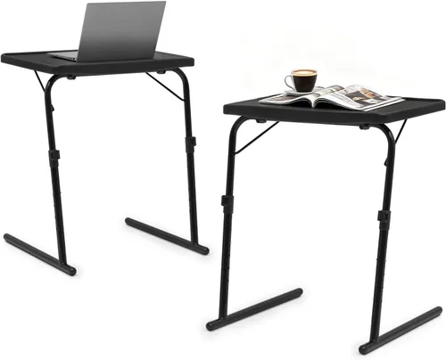 Vista 17 de Magshion Bandeja de TV inclinable ajustable de 22 pulgadas, mesa para cena en cama o sofá, cómoda mesa negra plegable con 3 ajustes de ángulo