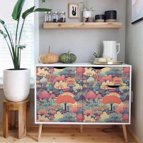 Vista 5 de MuralPeel Flores de Árbol Rosas Coloridas Fantásticas Arcoíris Maravilla de Fantasía Paisaje de Cuento de Hadas Papel Pintado de Despegar y Pegar