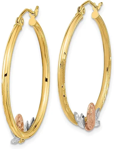 Vista 2 de Juego de aretes de aro de guadalupe de oro blanco y amarillo de 14 quilates tricolor joyería fina redonda religiosa para mujeres regalos para ella