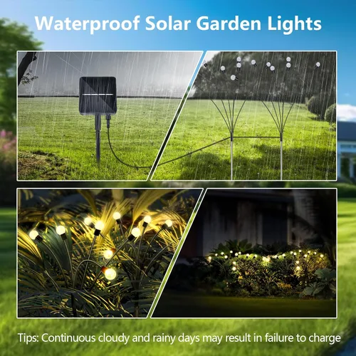 Vista 5 de iFalarila Luces solares de jardín de luciérnaga de 8 modos para exteriores, luces de hadas impermeables con paneles solares de 1200 mAh, globo