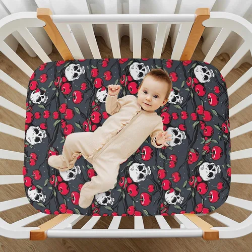 Vista 7 de Fitted Crib Sheets Gothic Skulls Cherry Mini Crib Sheets for Boy & Girl Toddler Mattress Sheets Playard Sheet 21216122