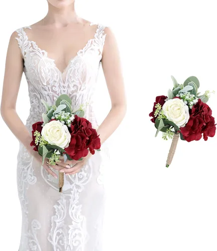 Vista 35 de Ramo de dama de honor artificial para boda, ramo de flores de seda prefabricadas de 7 pulgadas, ramo de flores pequeñas para dama de honor
