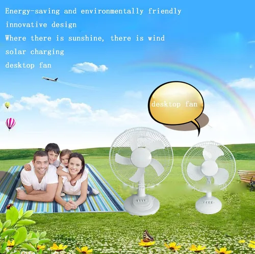 Vista 4 de Ventilador solar de 12/16 pulgadas, 15 W, 6 W, panel solar de 12 V CA/CC con panel y batería, ventilador solar portátil de 3 engranajes, 3/5
