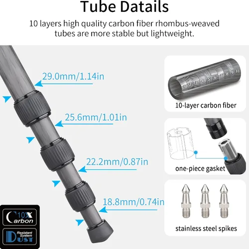 Vista 2 de Trípode de Fibra de Carbono - INNOREL RT75C Sin Cabeza de Bola Trípode Super Profesional Monopié Resistente Trípode Compacto Soporte de Stand