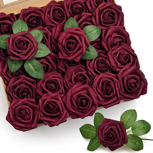 Vista 8 de Mocoosy - 50 rosas artificiales, rosas artificiales para decoración de Halloween, rosas de espuma de tacto real a granel con tallo gótico, ramo