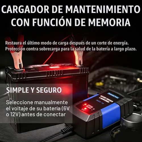 Vista 4 de Cargador de batería inteligente de 6 V y 12 V, mantenedor de Azul