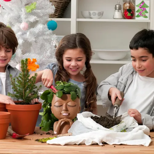 Vista 3 de Macetas de cara para suculentas, maceta de flores, bonita maceta de cabeza, macetas para plantas de interior y exterior