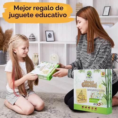 Vista 6 de Panda Brothers Tablero geométrico de madera - Juguetes Montessori para niños de 3, 4 y 5 años y niños pequeños, juguete educativo con 30 tarjetas