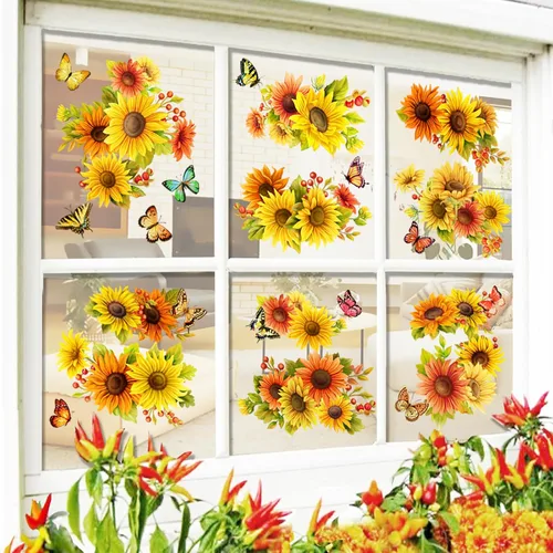 Vista 10 de 194 piezas de calcomanías de ventana de Navidad, copos de nieve y muñeco de nieve para ventanas de vidrio, decoraciones de Navidad para interiores