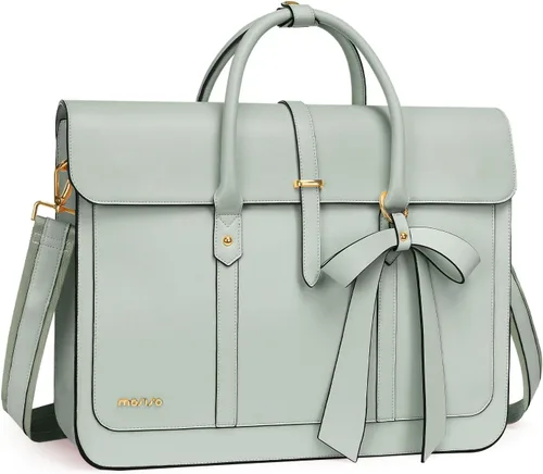 Vista 9 de MOSISO Bolsa para computadora portátil para mujer, de piel sintética, mochila convertible, bolsa de viaje para computadora con lazo