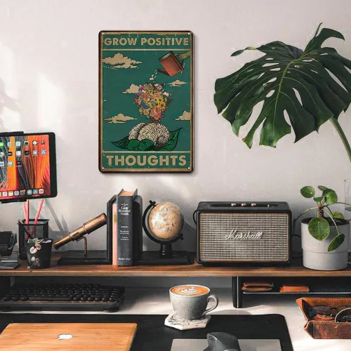 Vista 4 de Póster de metal de pared vintage crece pensamientos positivos Póster vintage