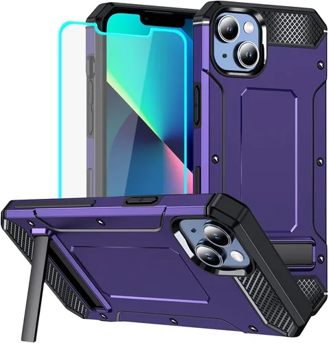 Vista 7 de HNHYGETE Funda para iPhone 13 con protector de pantalla, resistente y resistente contra caídas, cubierta trasera para iPhone 14 (negro)