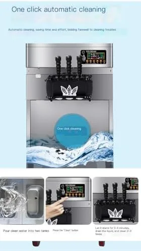 Vista 6 de Commercial Triple Head Soft Serve Ice Cream Machine, High Power & Microcomputer Control for Auto Operation, Ideal for High-Volume Dessert Shops and